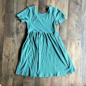 Blue/teal ribbed knit girls dress